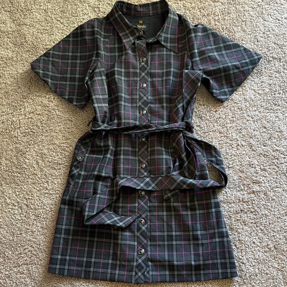 Laundry By Shelli Segal Gray and Pink Plaid Dress